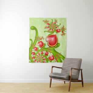 With much Love Red Yellow Hearts Fractal Art Tapestry