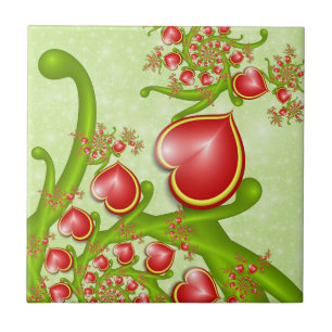 With much Love Red Yellow Hearts Fractal Art Tile