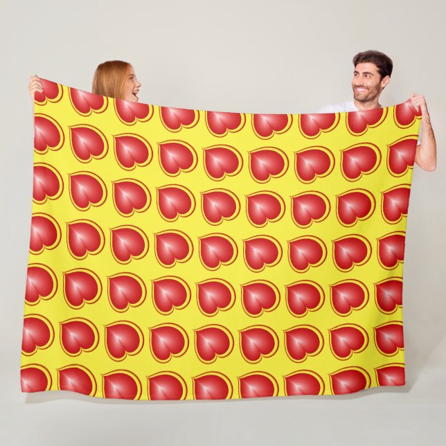 With much Love Red Yellow Modern Hearts Pattern Fleece Blanket (In Situ)