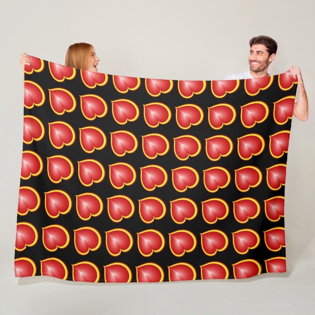 With much Love Red Yellow Modern Hearts Pattern Fleece Blanket (In Situ)