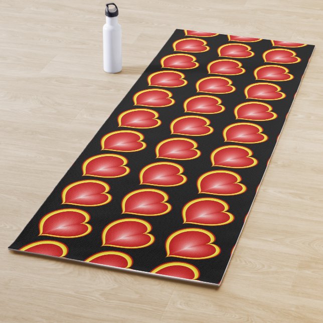 With much Love Red Yellow Modern Hearts Pattern Yoga Mat (In Situ)