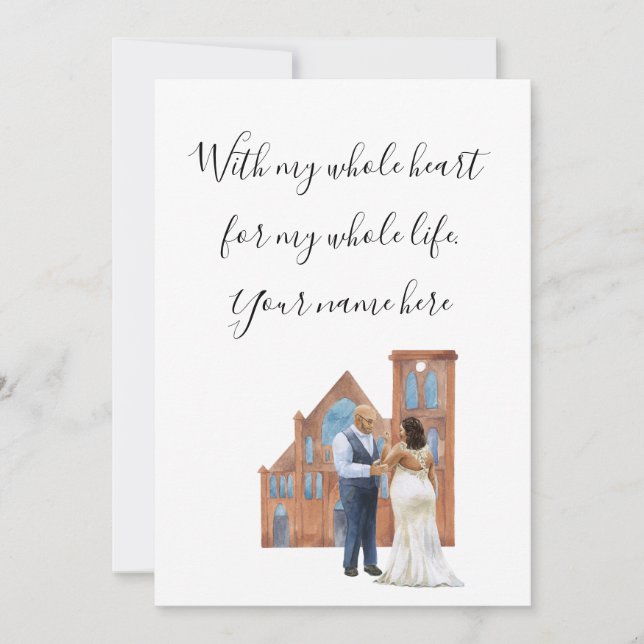 WIth My Whole Heart Illustrated Black Couple Enclo Invitation (Front)