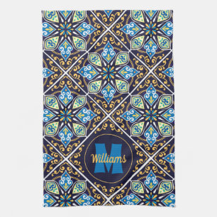 With name and initial Oriental tiles, Azulejos Kitchen Towel
