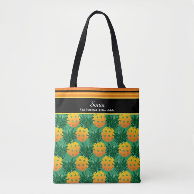 With name and text  sweet pineapple pickleball tote bag (Front)
