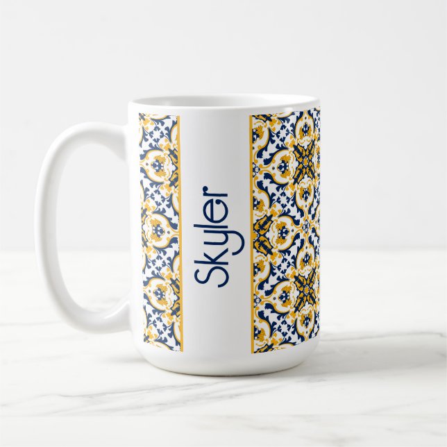 With name 💙💛 Beautiful blue and yellow Azulejos  Coffee Mug (Left)