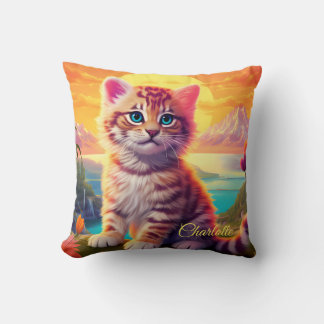 😺With name Beautiful cat with sunset Throw Pillow
