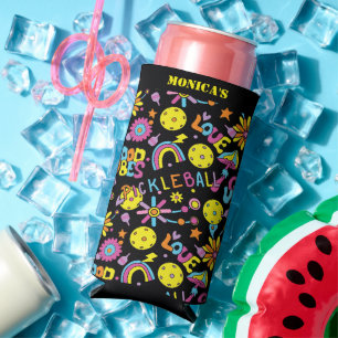 With name, Groovy, retro 90s, black Seltzer Can Cooler
