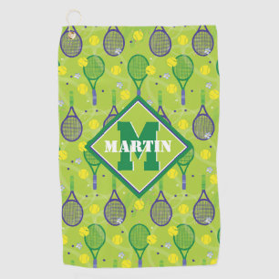 With name & initial, green & purple tennis racket  golf towel