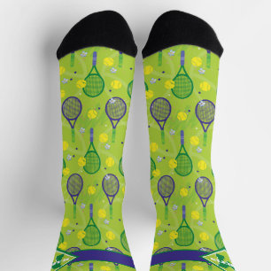 With name & initial, green & purple tennis racket  socks