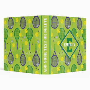 With name & initial, green & purple tennis rackets binder