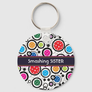 With name Pattern with Pickleballs  Keychain