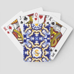 With name💙💛 periwinkle, blue and yellow Azulejos Playing Cards