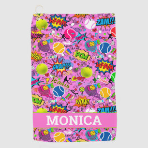 With name  😍🤩 pink Eclectic tennis🎾 pattern  Golf Towel