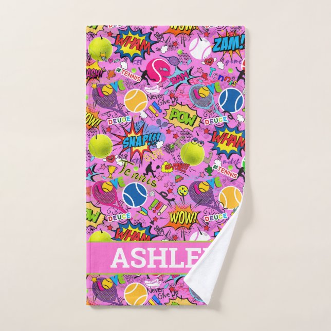 With name  😍🤩 pink Eclectic tennis🎾 pattern  Hand Towel (Hand Towel)