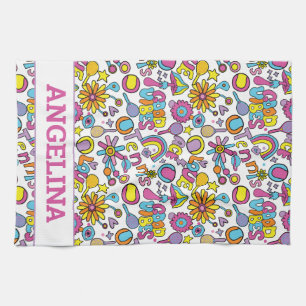 With name🎾groovy pastel tennis kitchen towel