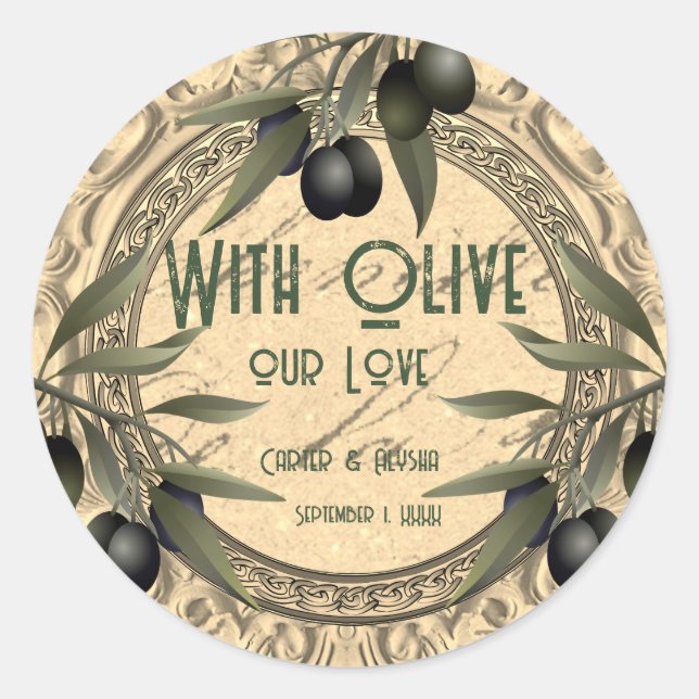 With Olive Our Love Wedding Favour Sticker (Front)