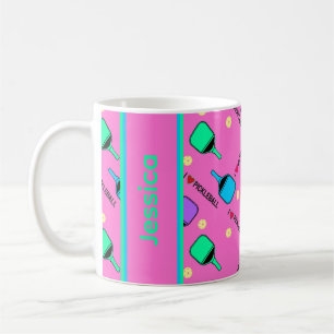 With own name I love pickleballs on cute pink Coffee Mug