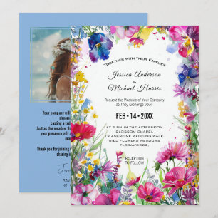 With photo, blue Meadow Blooms Invitation