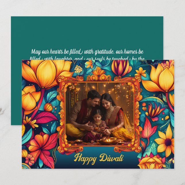 With Photo & custom text Floral Joy Diwali (Front/Back)