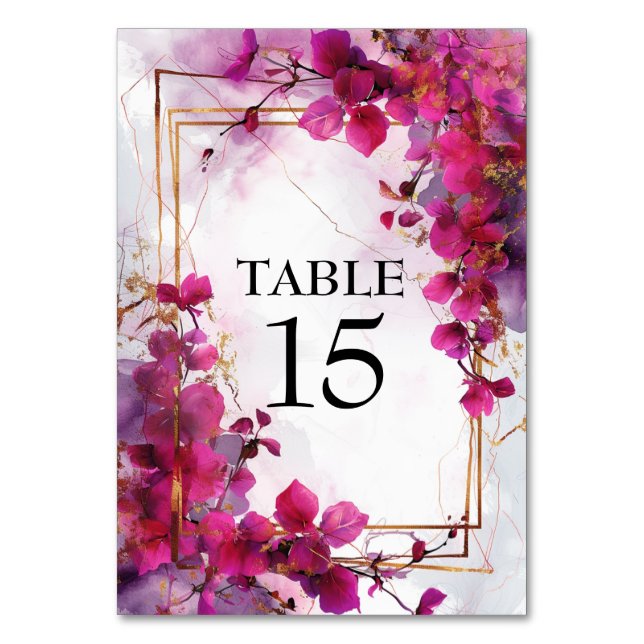 💍With photo Fuchsia Enchantment Watercolor  Table Number (Front)