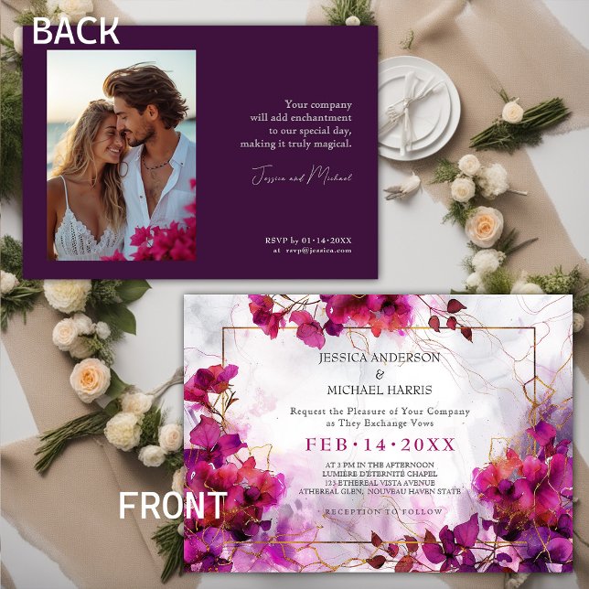 With photo Fuchsia Enchantment: Watercolor Wedding Invitation (With photo Fuchsia Enchantment: Watercolor Wedding Invitation)