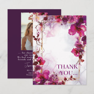 With photo fushsia Enchantment: Watercolor Wedding Thank You Card