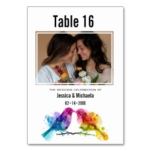 With photo & guest list wedding Rainbow Lovebirds Table Number