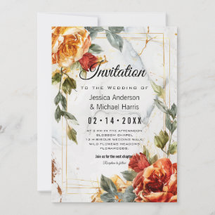 With poem Marble Dreams: Orange Rose Elegance Invitation