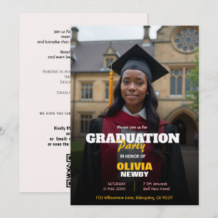 🎓With QR code Modern Grad Party Invitation