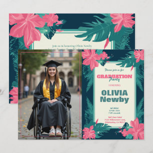 🎓With QR code Tropical Bloom Photo Invitation