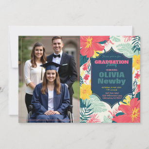 🎓With QR code Tropical Bloom Photo Invitation