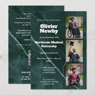 🎓With QR Green Luxury Marble Graduation Party Invitation