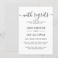 "With Regrets" B&W Postponed Wedding Announcement