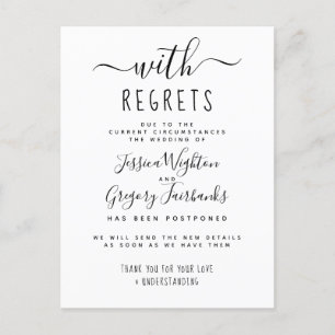 With Regrets Black & White Postponed Wedding Invitation Postcard