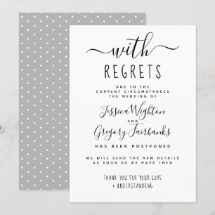 With Regrets Black & White Wedding Postponed Invitation