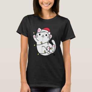 With Santa Hat Christmas Light Merry Catmas Cat T-Shirt
