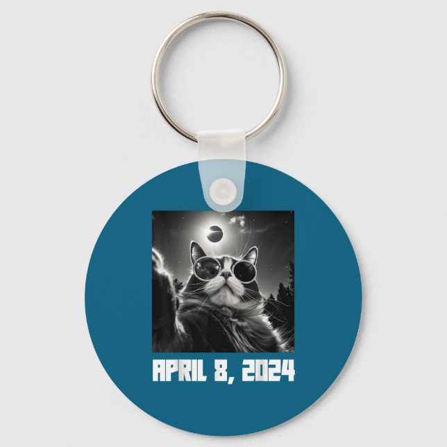 With Shirt Total Solar Eclipse Cat Selfie Keychain (Front)