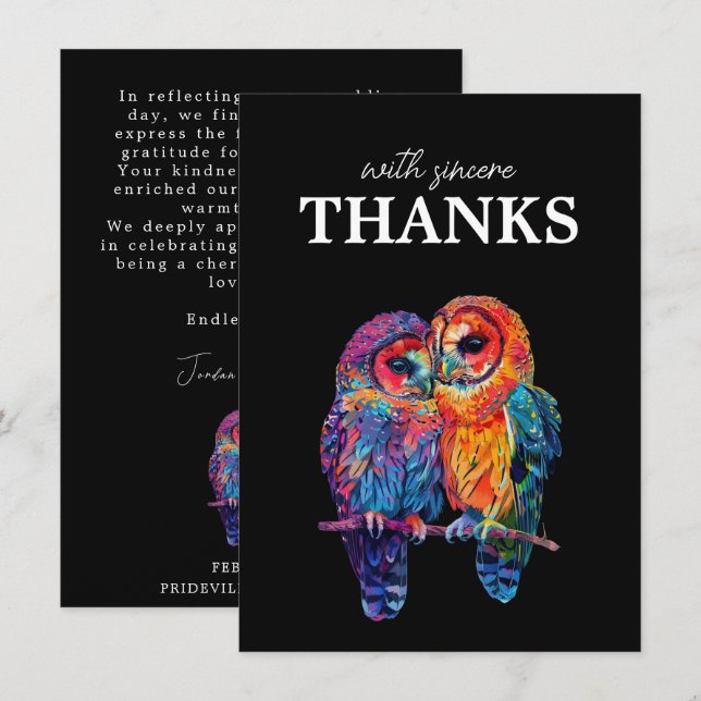 With Sincere Thanks LGBTQ  Eternal Unity wedding  Thank You Card (Front/Back)