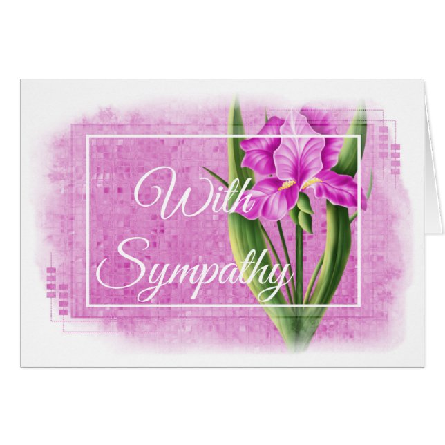 With Sympathy Card - Pink Iris d1 (Front Horizontal)