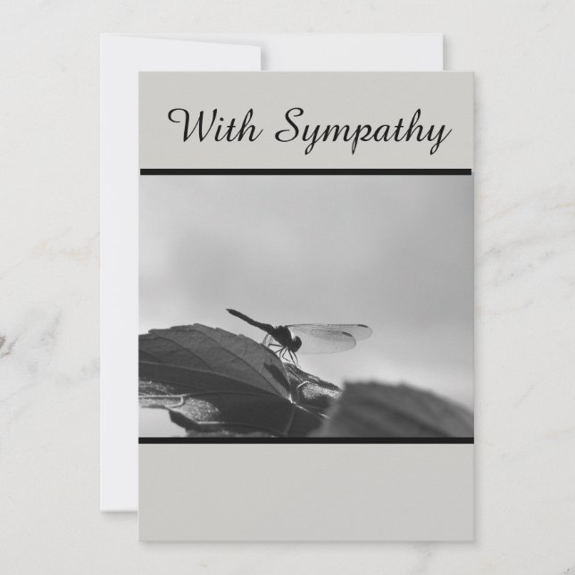 With Sympathy Card showing dragonfly in grey scale (Front)