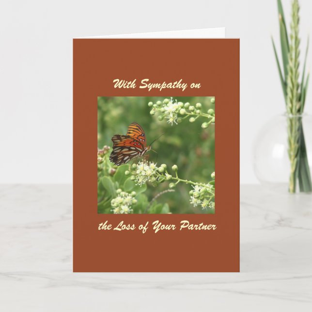 With Sympathy, Loss of Partner, Orange Butterfly Card (Front)