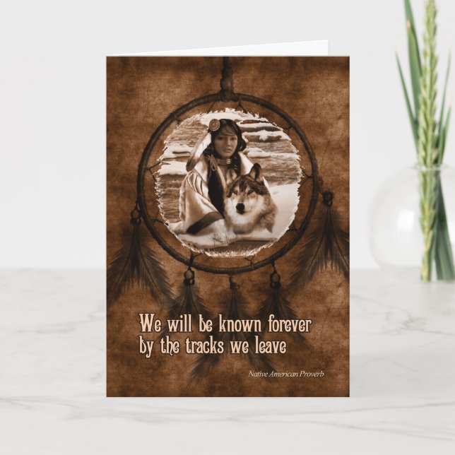 With Sympathy Native American Wolf Dreamcatcher Card (Front)