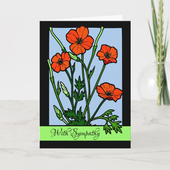 With Sympathy Red Poppies Stained Glass Look Card (Front)