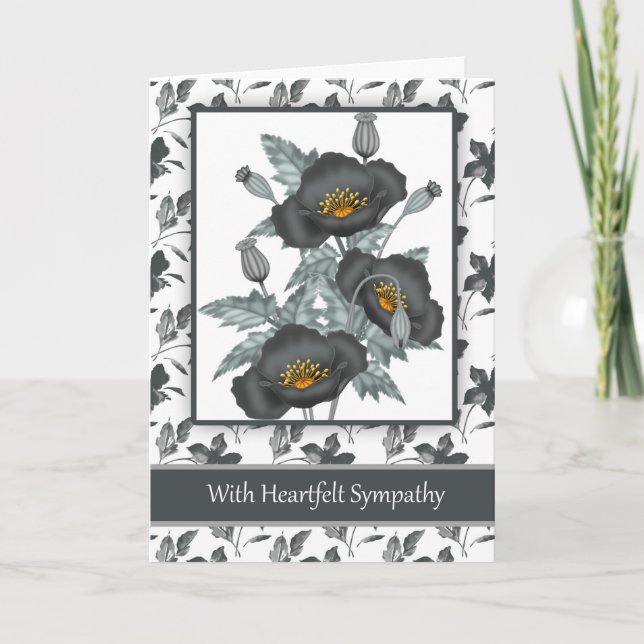 With Sympathy Stylish Black And Gold Poppies Card (Front)