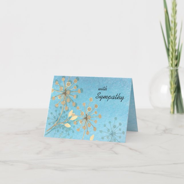 With Sympathy, Watercolor flower pods, blue gold Card (Front)