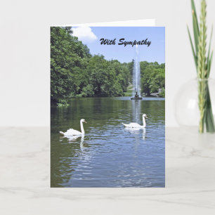 With Sympathy, White Swans and Fountain Greeting Card