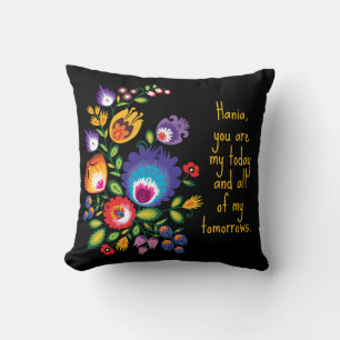 With text Asymmetrical polish Folk Wycinanki Throw Pillow