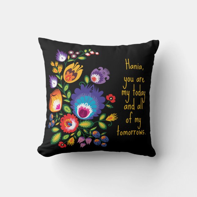 With text Asymmetrical polish Folk Wycinanki  Throw Pillow (Front)