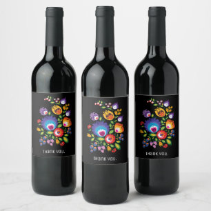 With text Asymmetrical polish Folk Wycinanki  Wine Label