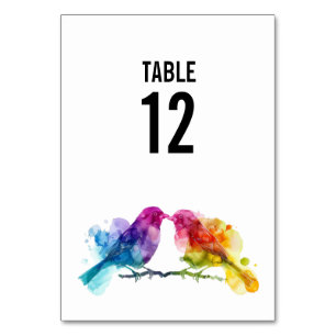 With text at back wedding Rainbow Lovebirds Table Number
